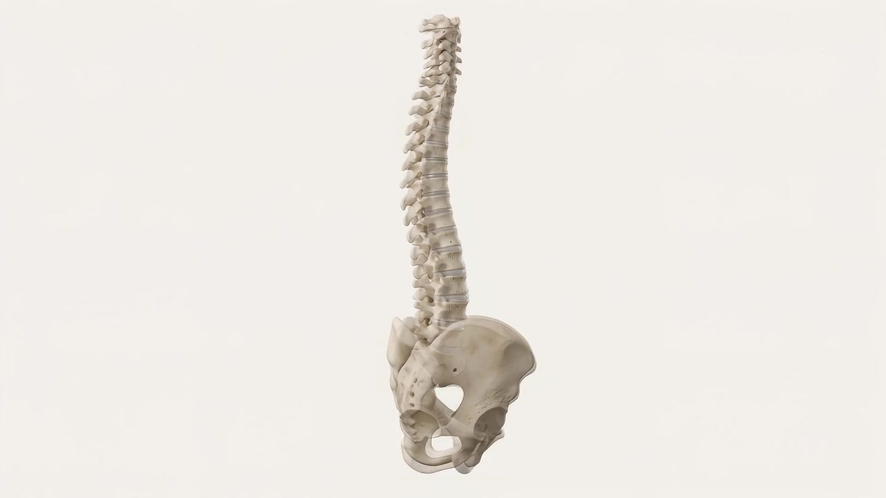Animación 3D de la columna vertebral y la pelvis esqueléticas humanas en rotación