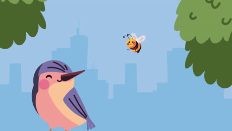 cute bird and bee in the city