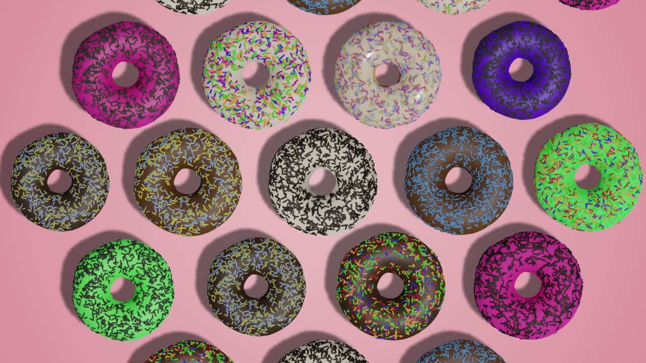 분홍색 추상적인 배경에 나타나는 다채로운 유리 도의 애니메이션