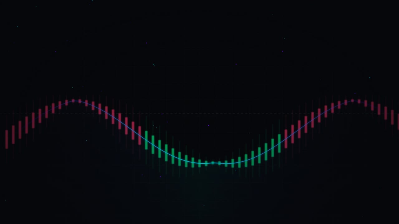 Digital Audio Waveform Visualization with Pulsing Red and Green Bars