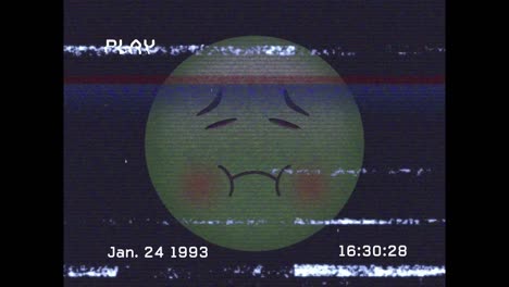 Digitale-Animation-Des-VHS-Glitch-Effekts-über-Emoji-Mit-Krankem-Gesicht-Vor-Schwarzem-Hintergrund