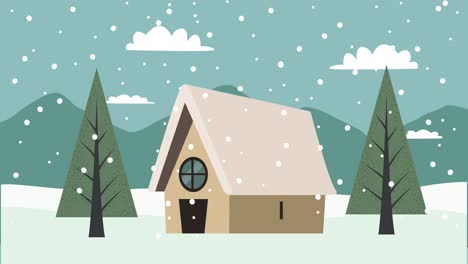 cute house in snowscape scene