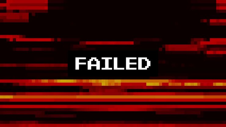 Testo pixelato 'Fallito' con effetto glitch rosso