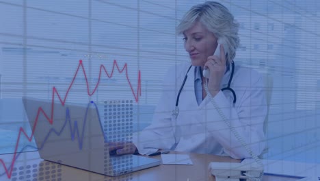 animación de diagramas sobre una doctora usando el teléfono