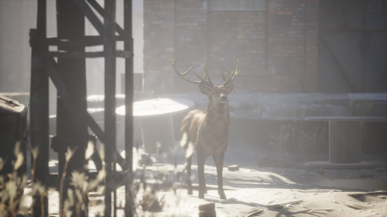 дикие олени бродят по улицам заброшенного города.