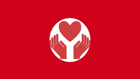 Animation-of-hands-with-heart-icon-over-red-background