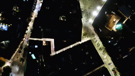 barcelona aerial view gothic quarter zenital at night, spain