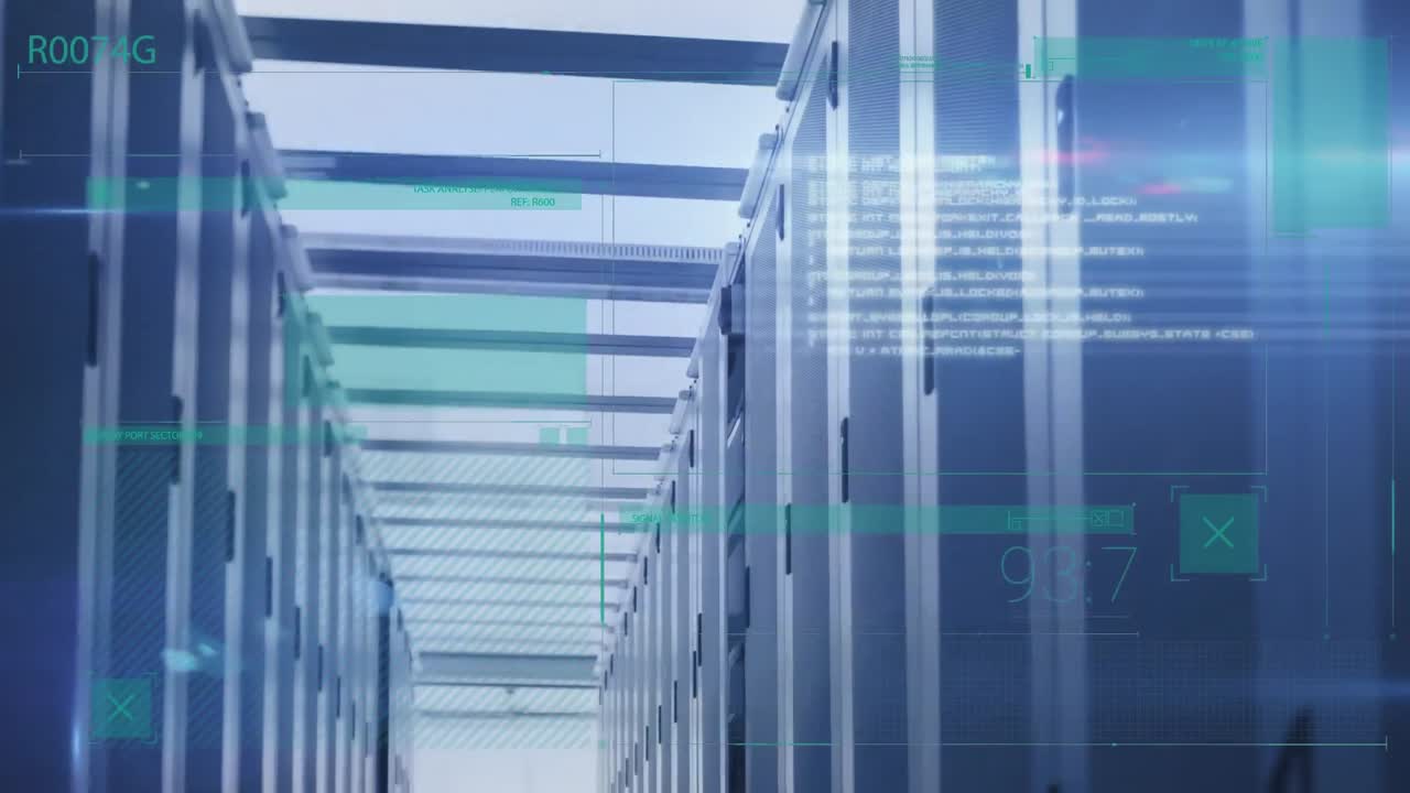 animación del procesamiento de datos a través de servidores informáticos