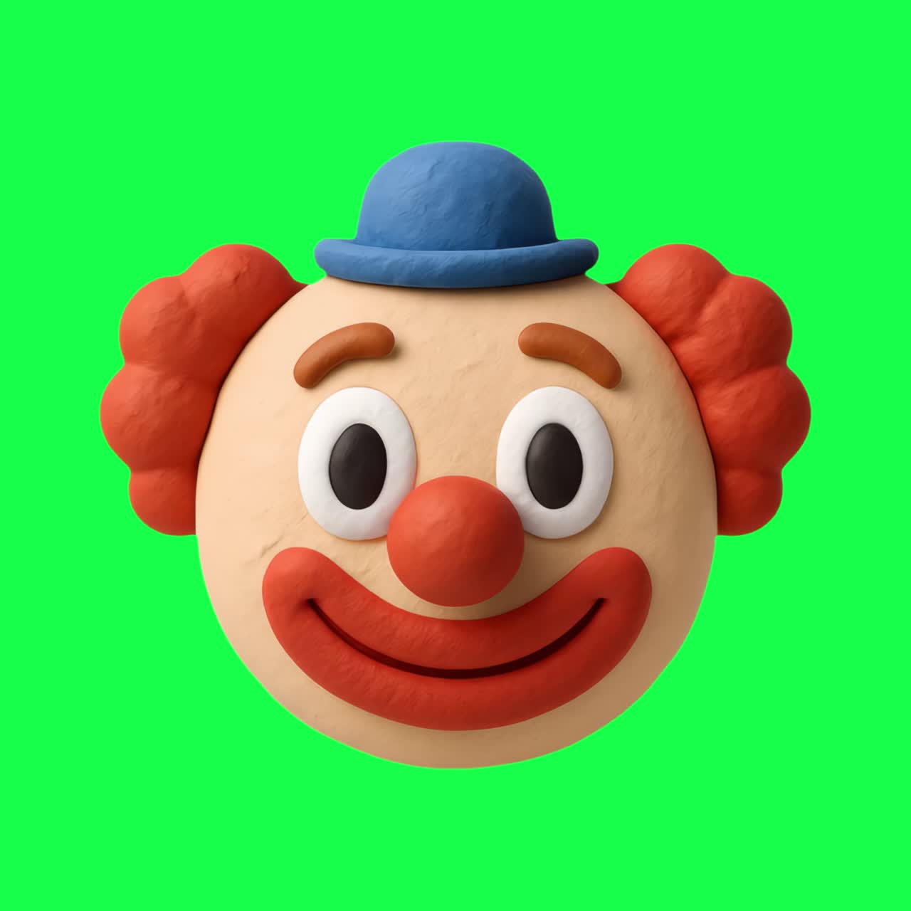 Animazione colorata con faccia da clown in argilla, video 4K trasparente, green screen