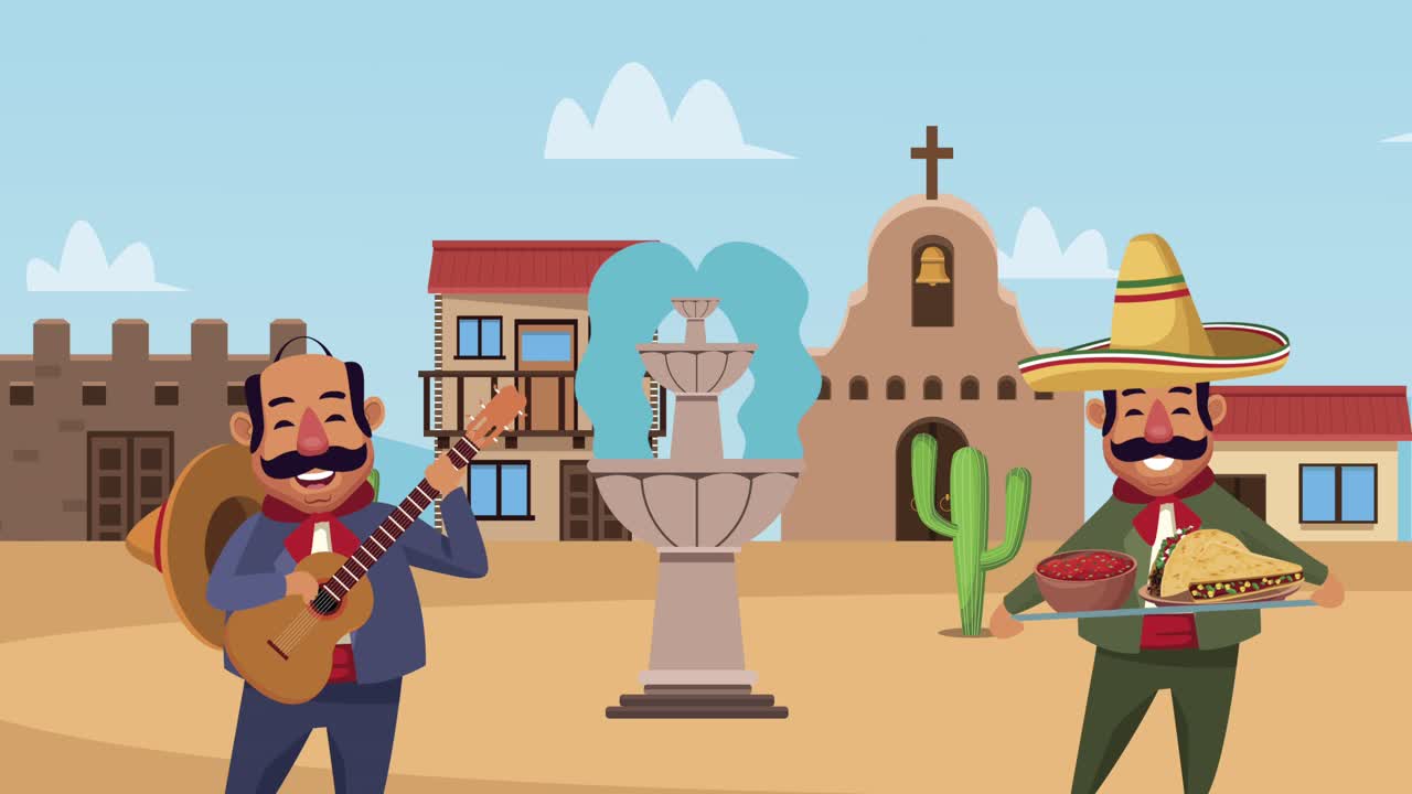 기타와 음식과 함께 멕시코 마리아치