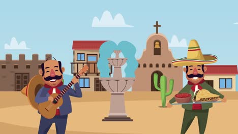 mariachis mexicanos con guitarra y comida