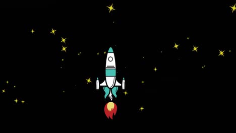 Animación-De-Un-Cohete-Espacial-Volando-En-El-Espacio-Sobre-Estrellas-Sobre-Fondo-Negro