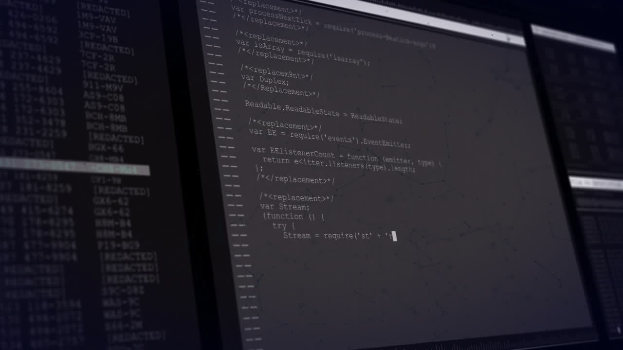 animación del procesamiento de datos de texto en pantallas de interfaz oscura