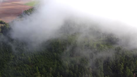 mist fog clouds from above aerial view over