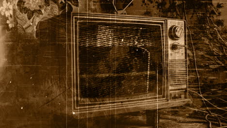 retro-fernseher mit überlagerten film-glitch-texturen