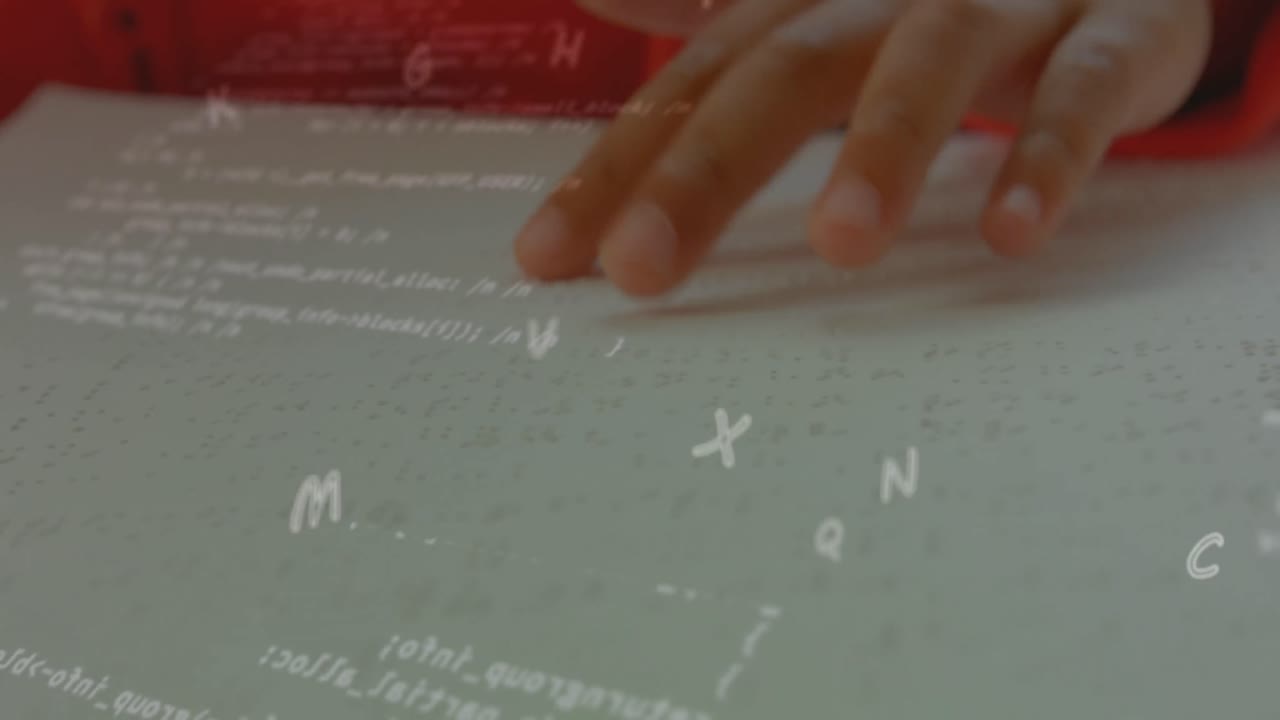 Animation of data processing over woman using coach over composition