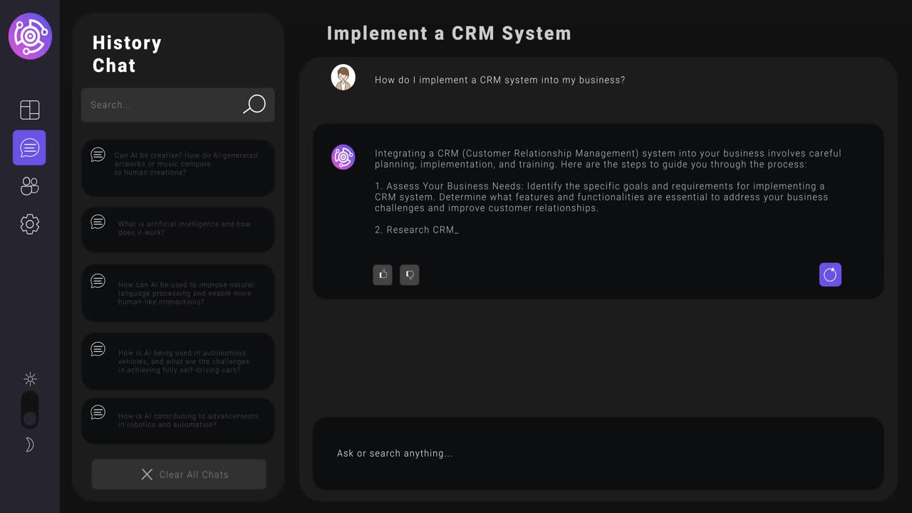 animación del procesamiento de datos de chat sobre la pantalla