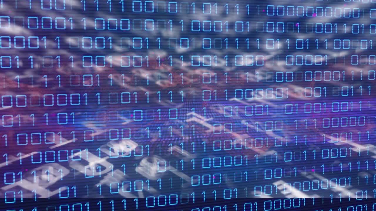 Animation of data processing over blue background