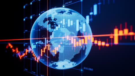 grafico statistico e terra virtuale con concetto finanziario, rendering 3d.