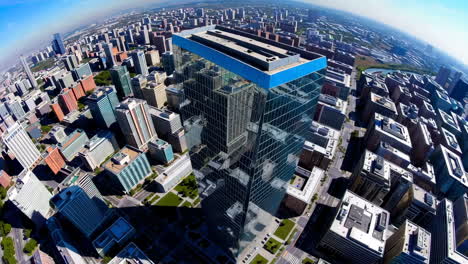 high-angle view of a modern city with skyscrapers and urban development