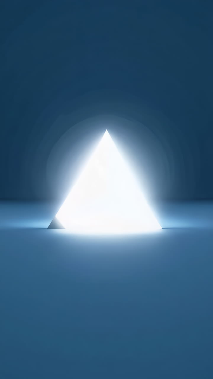 Illuminated White Pyramid on Dark Blue Background