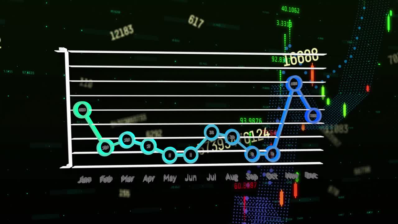 어두운 배경에서 금융 데이터 처리의 애니메이션