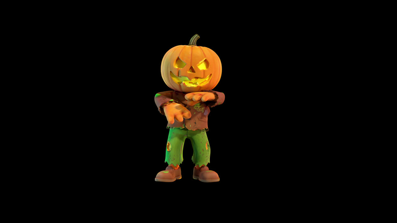 Personaggio zucca di Halloween animato che gioca a cucù