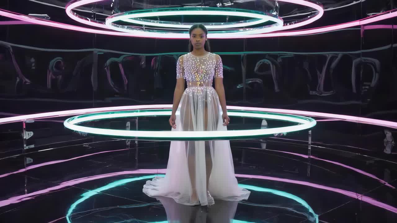 Woman in a futuristic neon stage