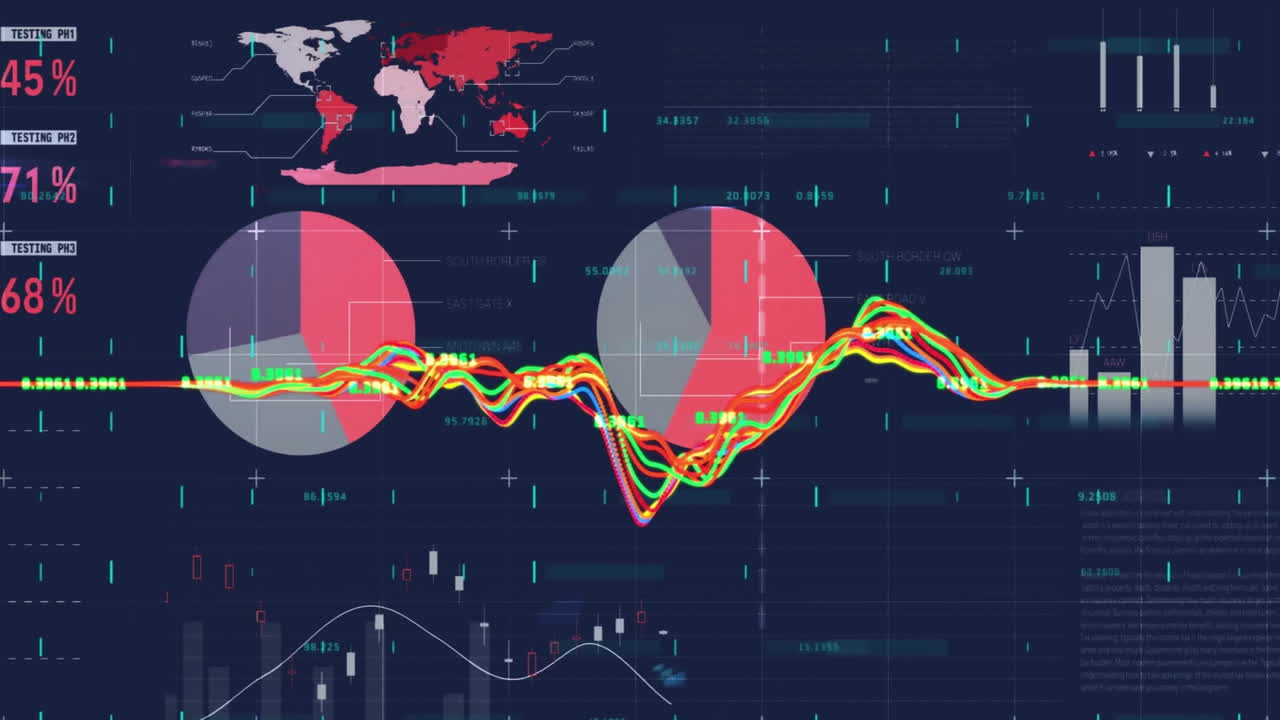 animación de diagramas y procesamiento de datos sobre el mapa del mundo