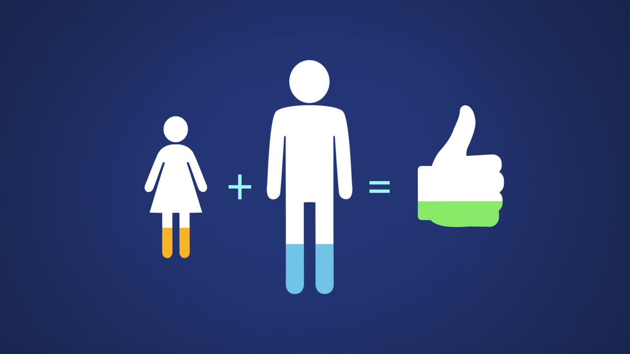 남성, 여성 및 엄지 손가락 모양은 색으로 가득 차 있습니다.