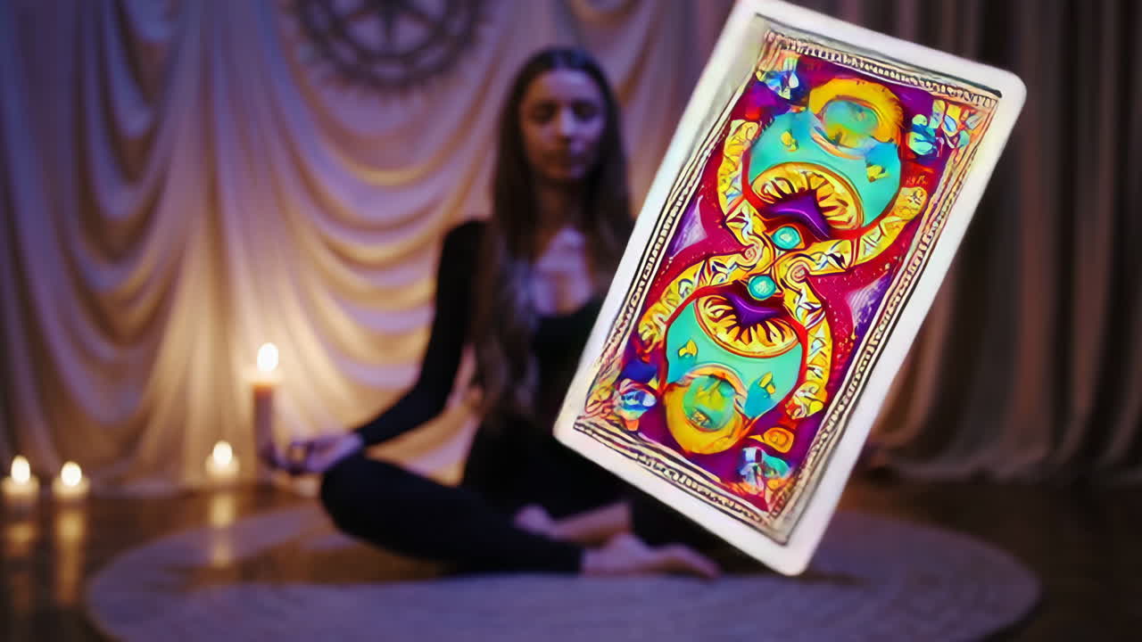 Woman Meditating During Tarot Card Reading