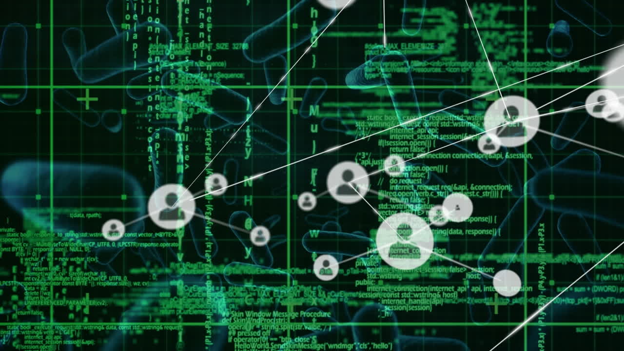 검은색 배경에 있는 여러 혈관에 대한 프로파일 아이콘과 데이터 처리 네트워크