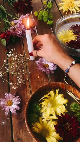 candlelight ceremony with flowers and water