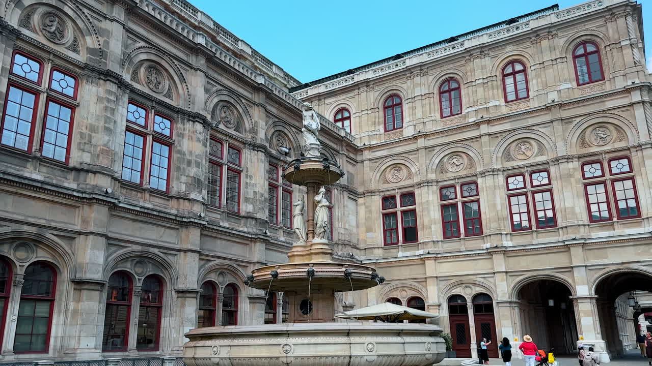 Vienna, Austria - June 9, 2025: Tourists admiring Vienna's architecture. Tourists explore the stunning architecture of Wien, Austria, admiring the fountain and historic buildings nearby