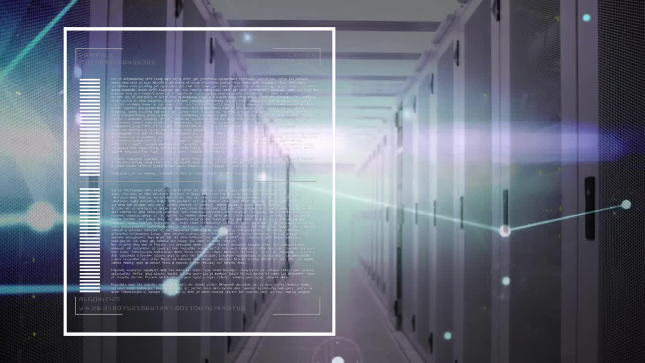 animación del procesamiento de datos digitales a través de servidores informáticos