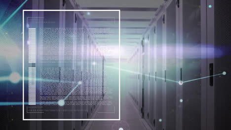 animación del procesamiento de datos digitales a través de servidores informáticos