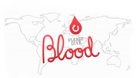 animation of blood donation logo and text over world map