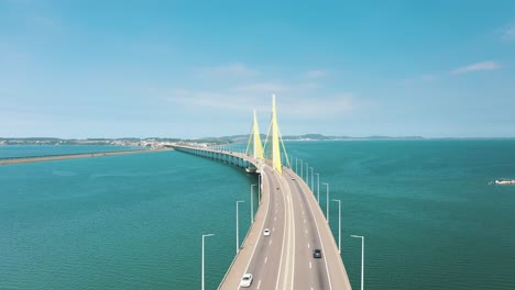 beautiful aerial shot bridge above the ocean