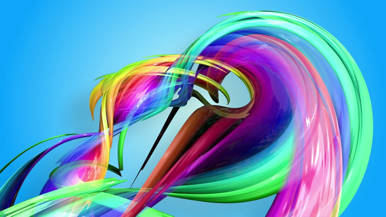 무지개 줄무는 원형으로 움직이고 추상적인 배경으로 휘어집니다.