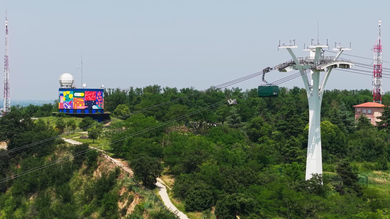 Drone flying over Pech David Hill in Toulouse France, View on cable car