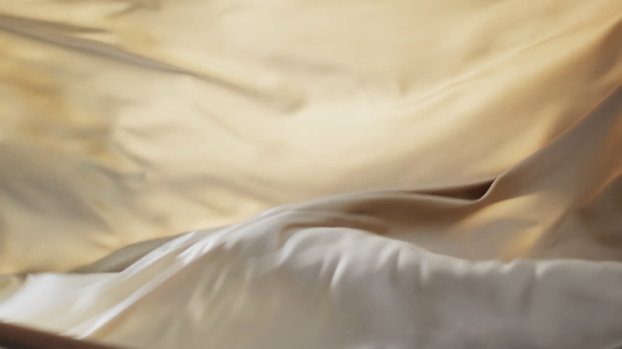 검은색 배경 위에 복사 공간과 함께 크림 천을 불어 넣는 애니메이션