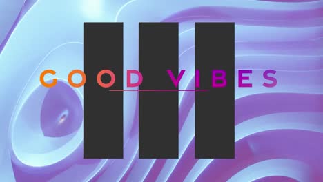 animation of good vibes text over shapes on blue background