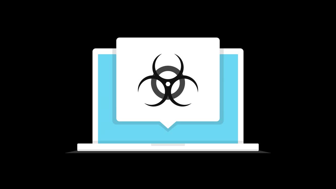 화면에 바이러스가 있는 노트북, 알파 채널의 루프 애니메이션, 4k 해상도