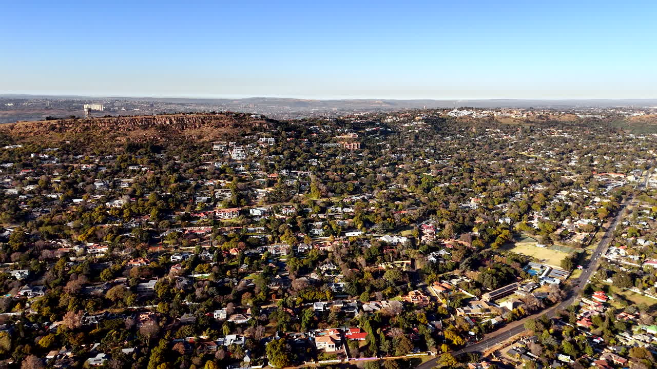 Panoramic drone pan view over Northcliff residential suburb in Johannesburg