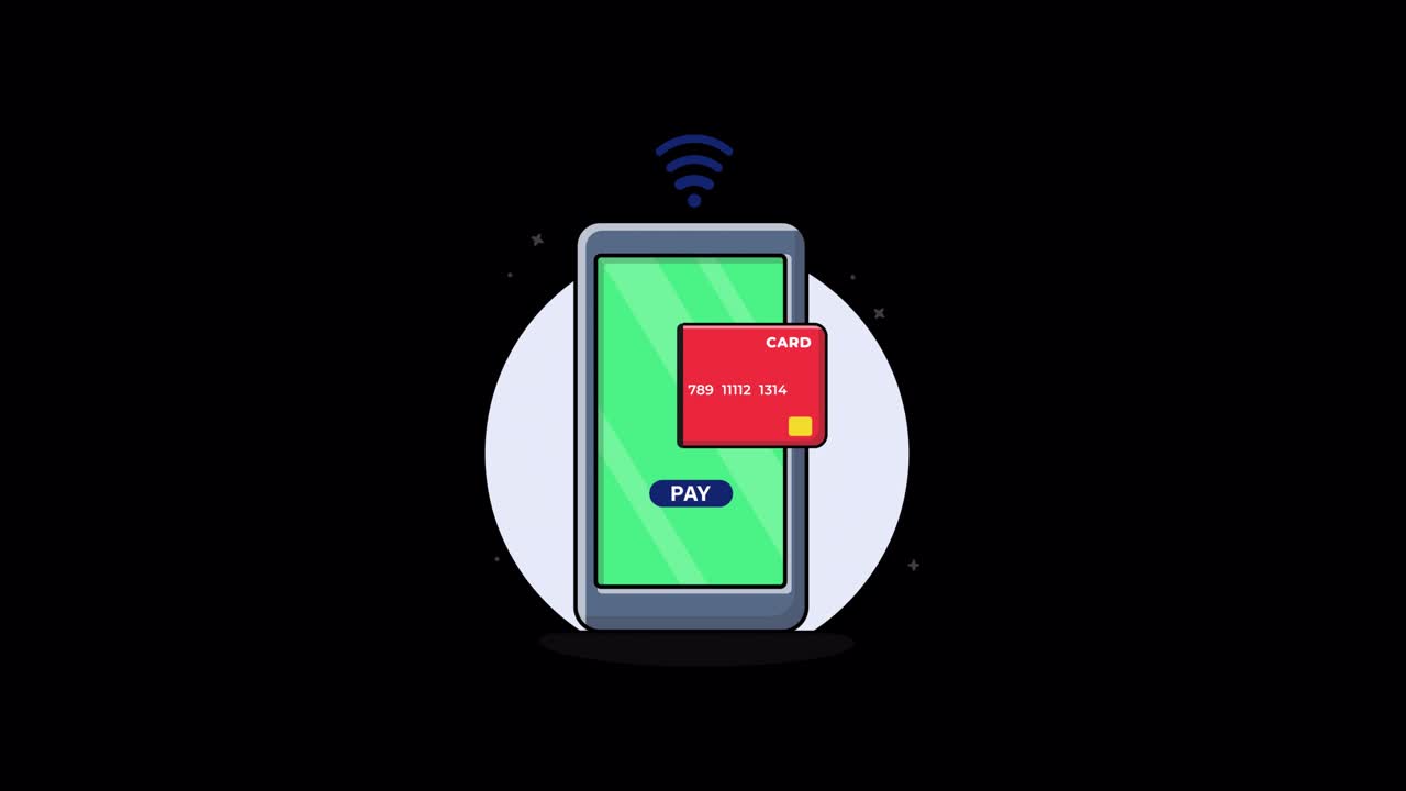 Animazione di pagamento digitale con smartphone e carta di credito