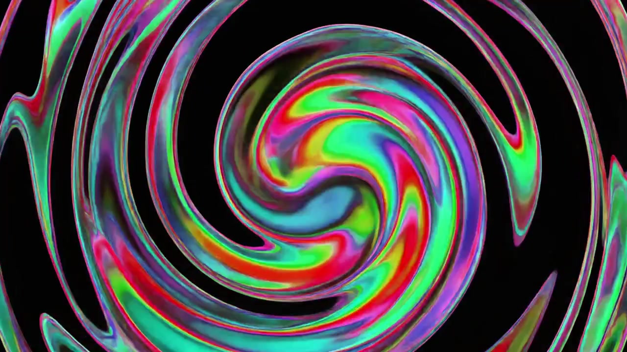 Animazione astratta di vortice liquido iridescente su sfondo nero