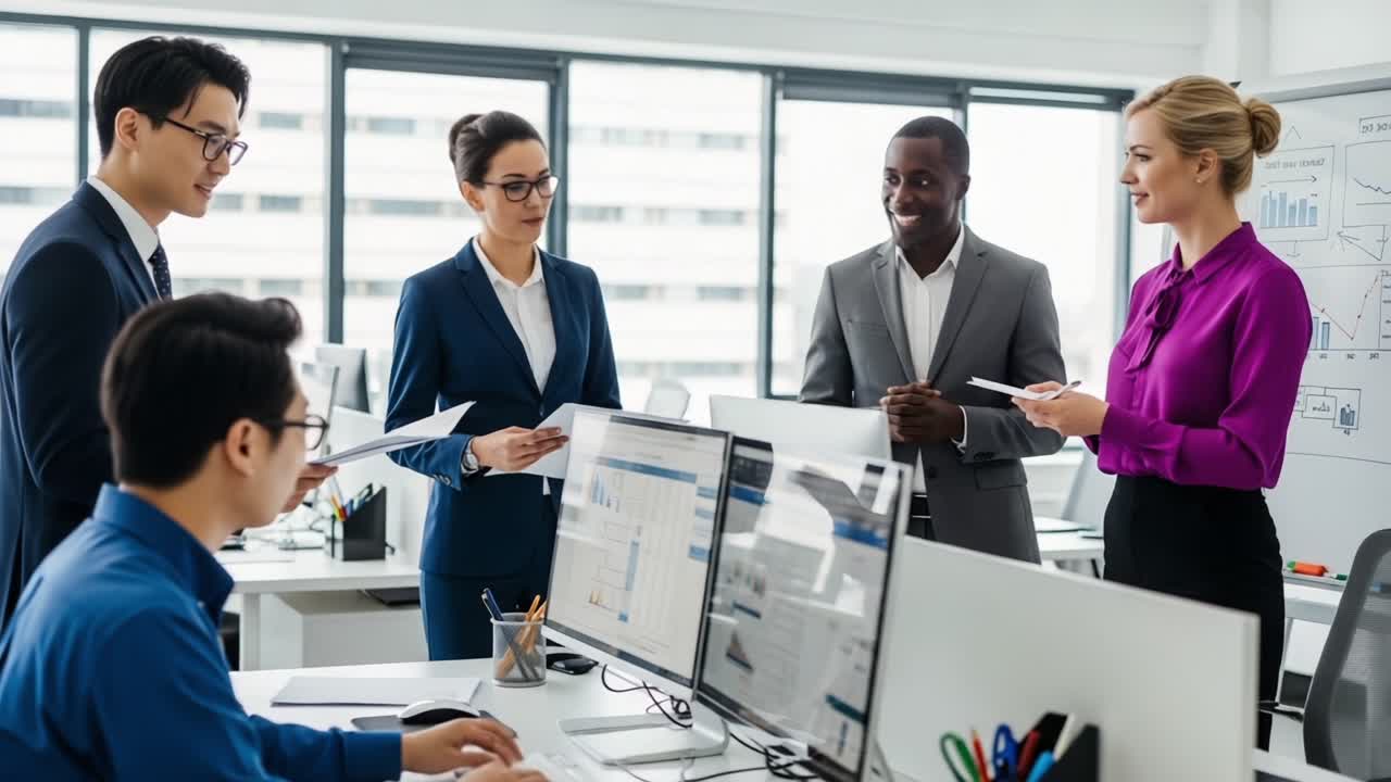 A Collaborative Meeting Among Professionals in a Modern Office Environment Focused on Teamwork, Strategy Development, and Innovative Solutions