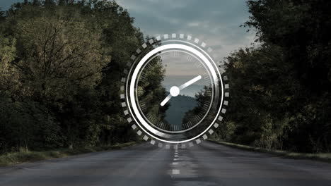 animation of moving clock over road and trees