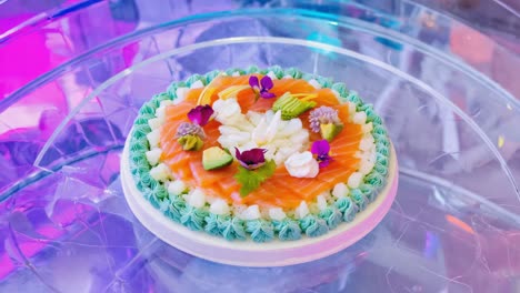 sushi cake with salmon and avocado