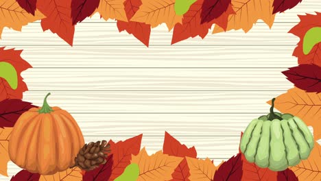 hola animación de otoño con hojas y frutas marco